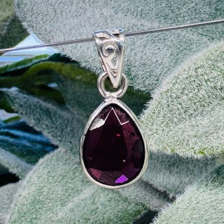 Rhodolite Garnet Pendants - Teardrop Pear Faceted Bezel Set - Sterling Silver