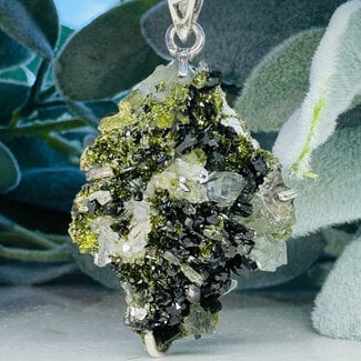 Forest Fairy Epidote Pendants - Raw Rough Natural Claw Prong Set - Sterling Silver