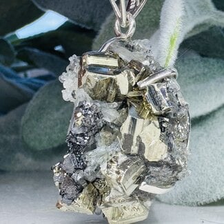 Forest Fairy Epidote Pendants, Pyrite & Clear Quartz - Raw Rough Natural Claw Prong Set - Sterling Silver