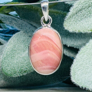 Australian Pink Opal Pendants - Striped Oval Bezel Set - Sterling Silver