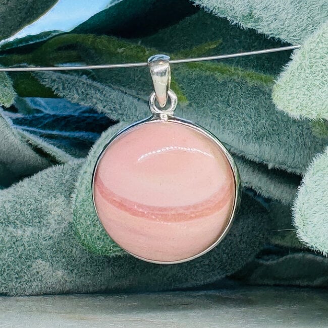 Australian Pink Opal Pendants - Round Circle Bezel Set - Sterling Silver
