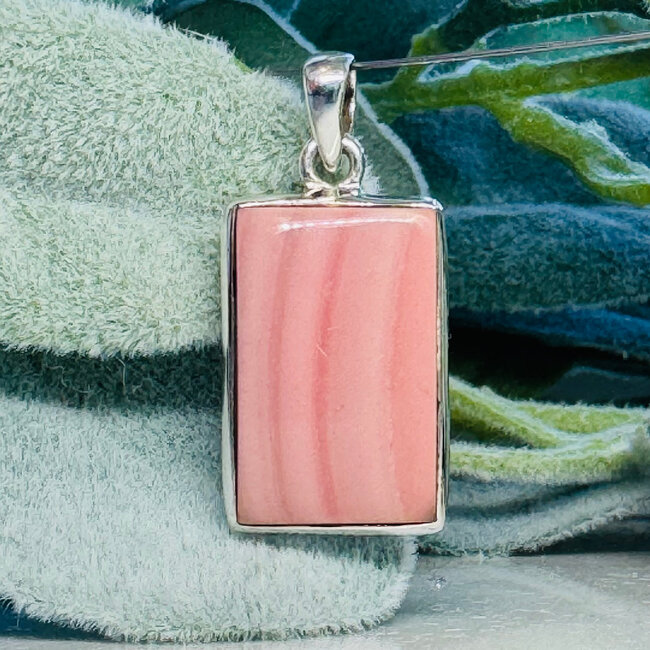Australian Pink Opal Pendants - Rectangle Bezel Set - Sterling Silver