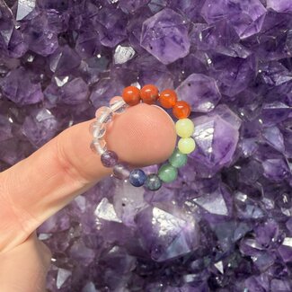 7 Seven Chakra Rings - 4mm Adjustable Beaded Stretch Gemstone