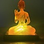 Buddha Blessing Statue with Amber Resin on Wooden Base -  LED Battery Light - 5.90″W X 3.90″D X 7.5″H