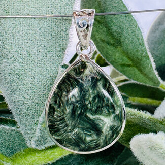 Seraphinite (Serafina) Pendants - Wide Teardrop Pear Bezel Set - Sterling Silver
