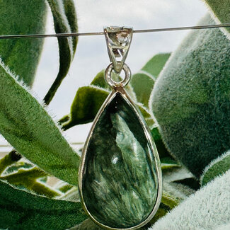Seraphinite (Serafina) Pendants - Teardrop Pear Bezel Set - Sterling Silver