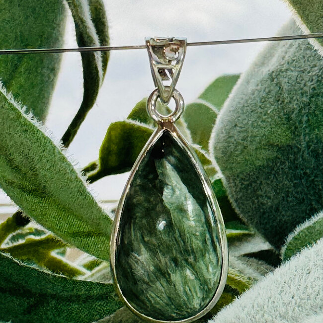 Seraphinite (Serafina) Pendants - Teardrop Pear Bezel Set - Sterling Silver