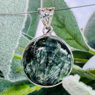Seraphinite (Serafina Green Chlorite) Pendants - Round Circle Bezel Set - Sterling Silver