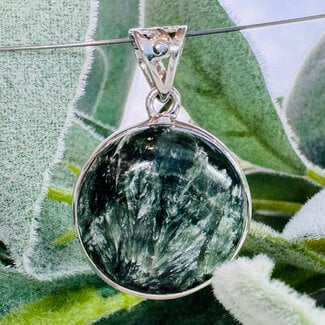 Seraphinite (Serafina) Pendants - Round Circle Bezel Set - Sterling Silver