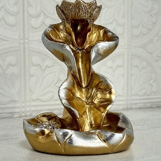 Backflow Reverse Flow Incense Cone Burner -  Lotus Waterfall Copper Resin 2.75″L X 3.45″H