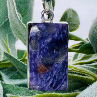Charoite Pendants - Rectangle Bezel Set - Sterling Silver