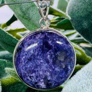 Charoite Pendants - Round Circle Bezel Set - Sterling Silver