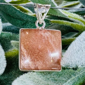 Peach Moonstone Pendants - Square Bezel Set - Sterling Silver