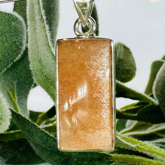 Peach Moonstone Pendants - Rectangle Bezel Set - Sterling Silver
