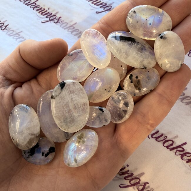 Rainbow Moonstone Palm Pillow Pocket Stones (AAA Grade)