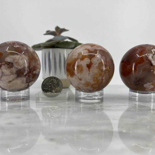Flower (Cherry Blossom) Agate & Carnelian Orbs Spheres Globes - 45-50mm