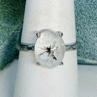 Hollandite in Quartz Rings - Adjustable Oval Claw Prong Set - Sterling Silver