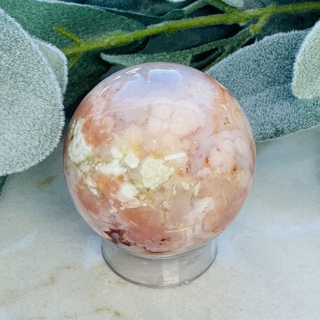 Flower (Cherry Blossom) Agate & Carnelian Orbs Spheres Globes - 45-50mm