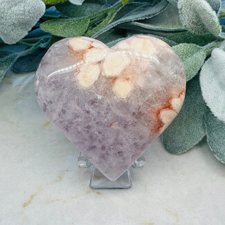 Pink Amethyst & Flower (Cherry Blossom) Agate Hearts - Large