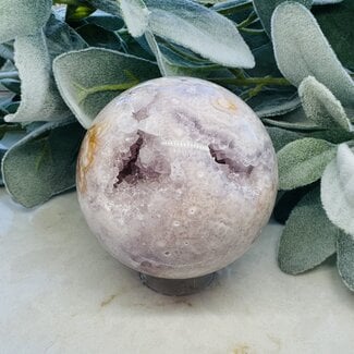 Pink Amethyst & Flower (Cherry Blossom) Agate Sphere Orb Globe - 70-75mm Druzy Druzies