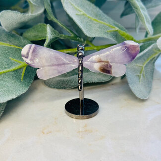 Chevron Amethyst Dragonfly Dragonflies  on Silver Pin Stand - Small 2"