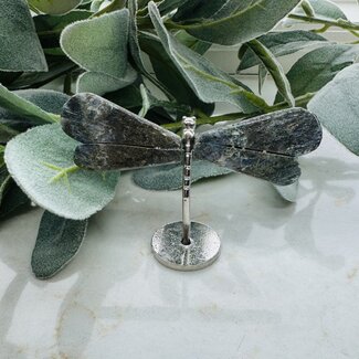 Moss Agate Dragonfly Dragonflies on Silver Pin Stand - Medium 3"