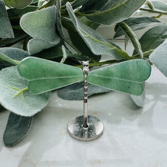 Green Fluorite Dragonfly Dragonflies  on Silver Pin Stand - Medium 3"