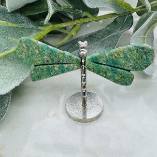 Green Aventurine Dragonfly Dragonflies on Silver Pin Stand - Small 2"
