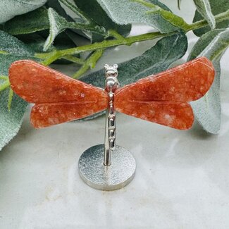 Fire Quartz (Red Hematoid) Dragonfly Dragonflies on Silver Pin Stand - Small 2"