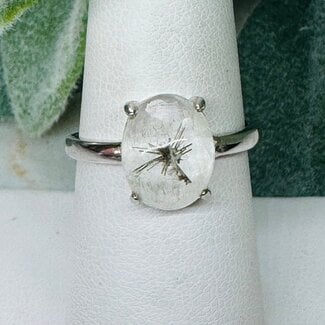 Hollandite in Quartz Rings - Adjustable Oval Claw Prong Set - Sterling Silver #2