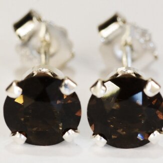 Smoky Quartz Earrings - 3mm Faceted Stud-Sterling Silver Smokey Gemstone Jewelry