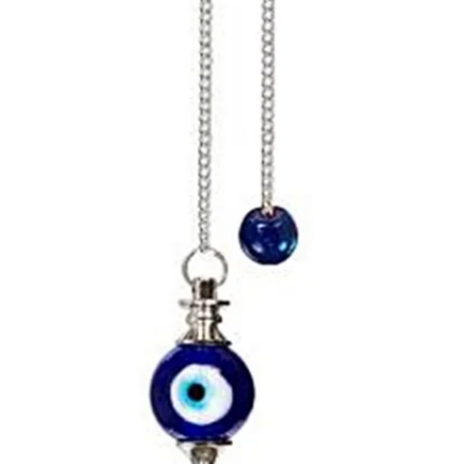 Blue Evil Eye Pendulums - Round Sephoroton Dowsing Divination Silver Chain - Gemstone Crystal