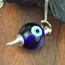 Blue Evil Eye Pendulums - Round Sephoroton Dowsing Divination Silver Chain - Gemstone Crystal