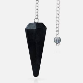 Black Tourmaline Pendulums - Dowsing Hexagonal Faceted Cone Point Divination-Silver Chain-Crystal Gemstone