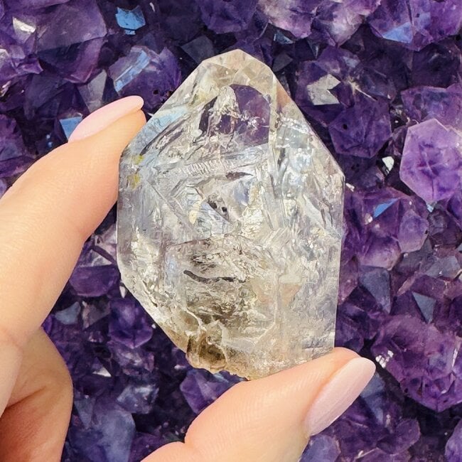 Pakimer Diamond Enhydro Elestial (Skeletal Window Jacare Alligator) Clear Crystal Quartz - Large - Rough Raw Natural