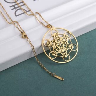 Archangel Metatrons Cube Necklace - 1.5" Pendant - 18" Long Stainless Steel (Gold Plated)