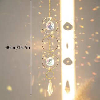 Suncatcher Sun Catcher with Gold (Plated) 3 Rings with Sun and Faceted Rainbow Shapes Inside - Window Mirror Crystal