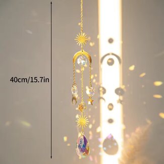 Suncatcher Sun Catcher with Gold (Plated) Upside Down Crescent Moons, Suns, Stars &  Faceted Rainbow Shapes - Window Mirror Crystal