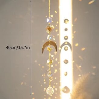 Suncatcher Sun Catcher with Gold (Plated) Crescent Moon, Sun &  Faceted Rainbow Shapes - Window Mirror Crystal