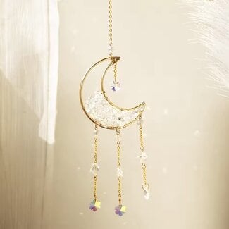Prism Suncatcher Sun Catcher (Clear Quartz) Crescent Moon -  Small Window Mirror Crystal - Faceted Shapes Gold