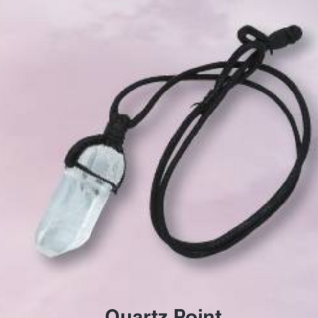 Clear (Crystal) Quartz Rough Point Necklace - Black Wax Cord Adjustable