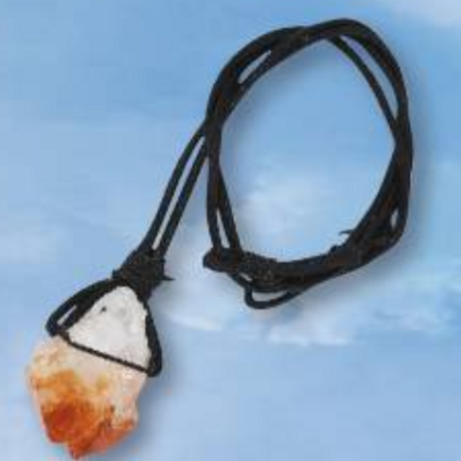 Citrine Point on Black Wax Cord Necklace - Long Rough Raw Natural