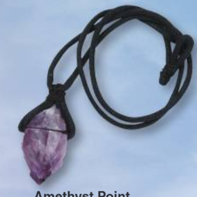 Amethyst Point on Wax Cord Necklace - Long Rough Raw Natural