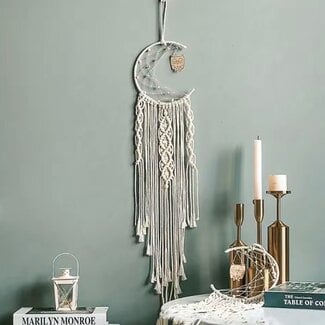 Dream Catcher Dreamcatcher Macrame Crescent Moon -  27" Long Beaded Boho