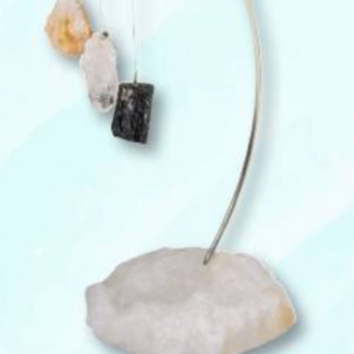 Citrine Black Tourmaline & Clear Quartz on Clear Quartz Base - (Grounding) Desk Wind Chimes 7.5" - Home Decor Rough Raw Natural