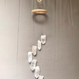 Clear Quartz Points Windchime Mobile 7pc Rough Crystal Wind Chime