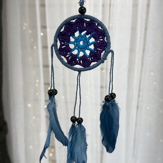 Dreamcatcher Dream Catcher Blue with Purple & Blue Crochet Center & Blue Feathers