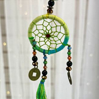 Dreamcatcher Dream Catcher Keychain - Blue & Yellow Multi Colored with Tassel Feng Shui Coins & Decorative Beads