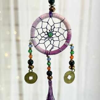 Dreamcatcher Dream Catcher Keychain - Purple Multi Colored with Tassel Feng Shui Coins & Decorative Beads