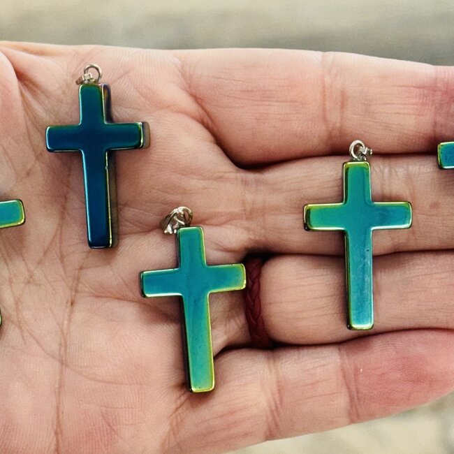 Rainbow Hematite Cross Pendants - 1"